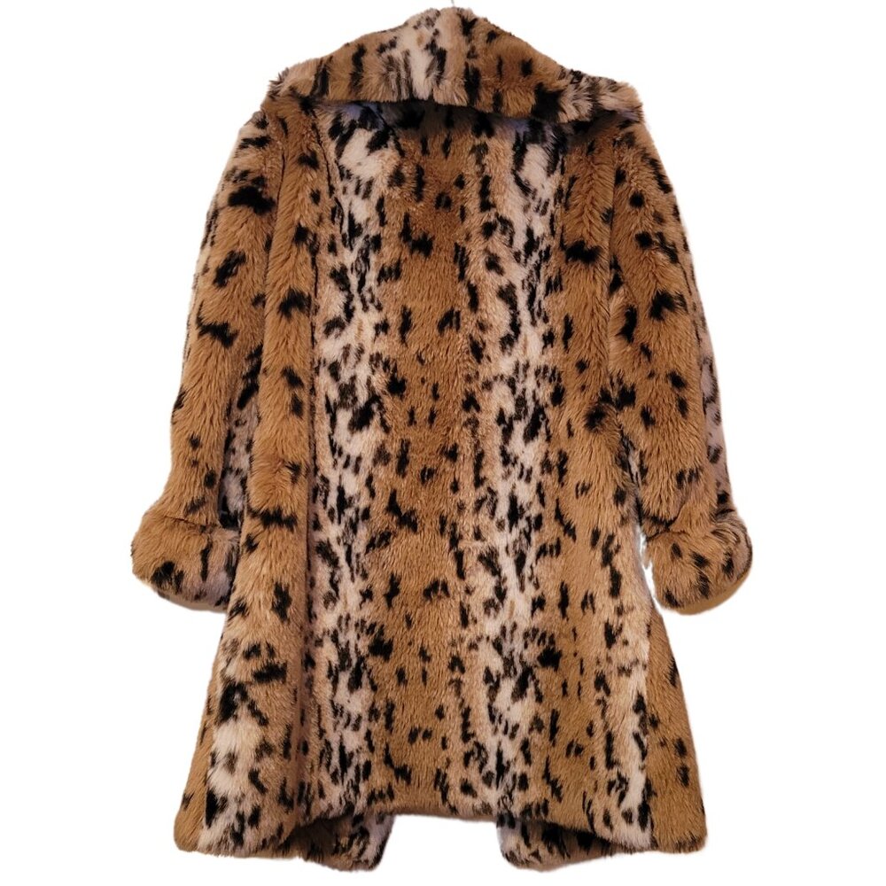 Pamela McCoy Faux Fur Leopard Print Pea Coat in Tan, Black, Cream - Picture 4 of 11